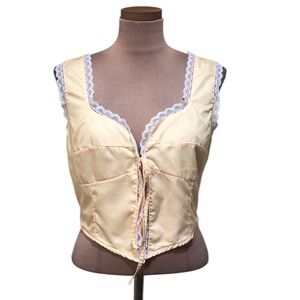 Vintage Crop Top Size Large Pastel Yellow Polka Dot